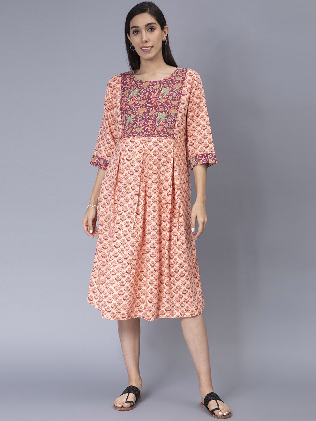 

Cot'N Soft Women Multicoloured & Orange Floral Printed Floral Handloom Maternity Kurta, Multi