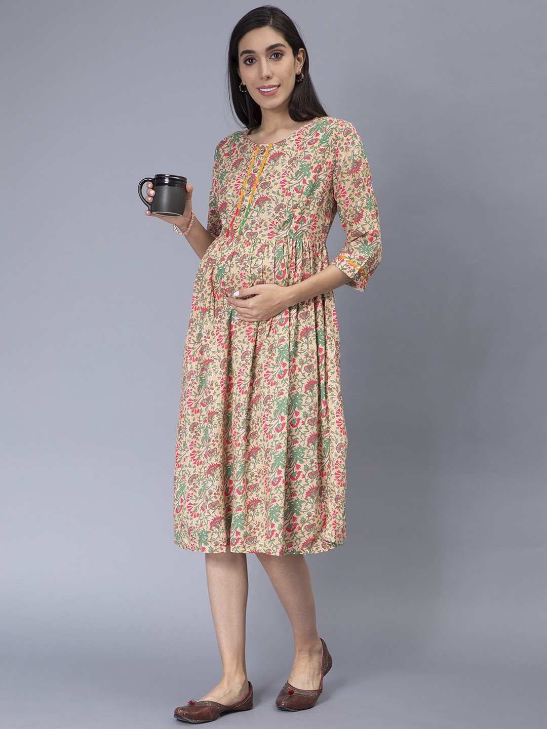 

Cot'N Soft Floral Printed Fit & Flare Maternity Dress, Brown