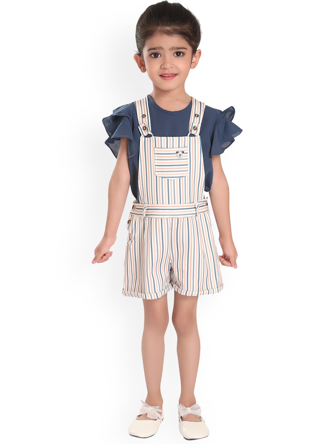 

Peppermint Girls Printed Straight Leg Dungaree With Top, Blue