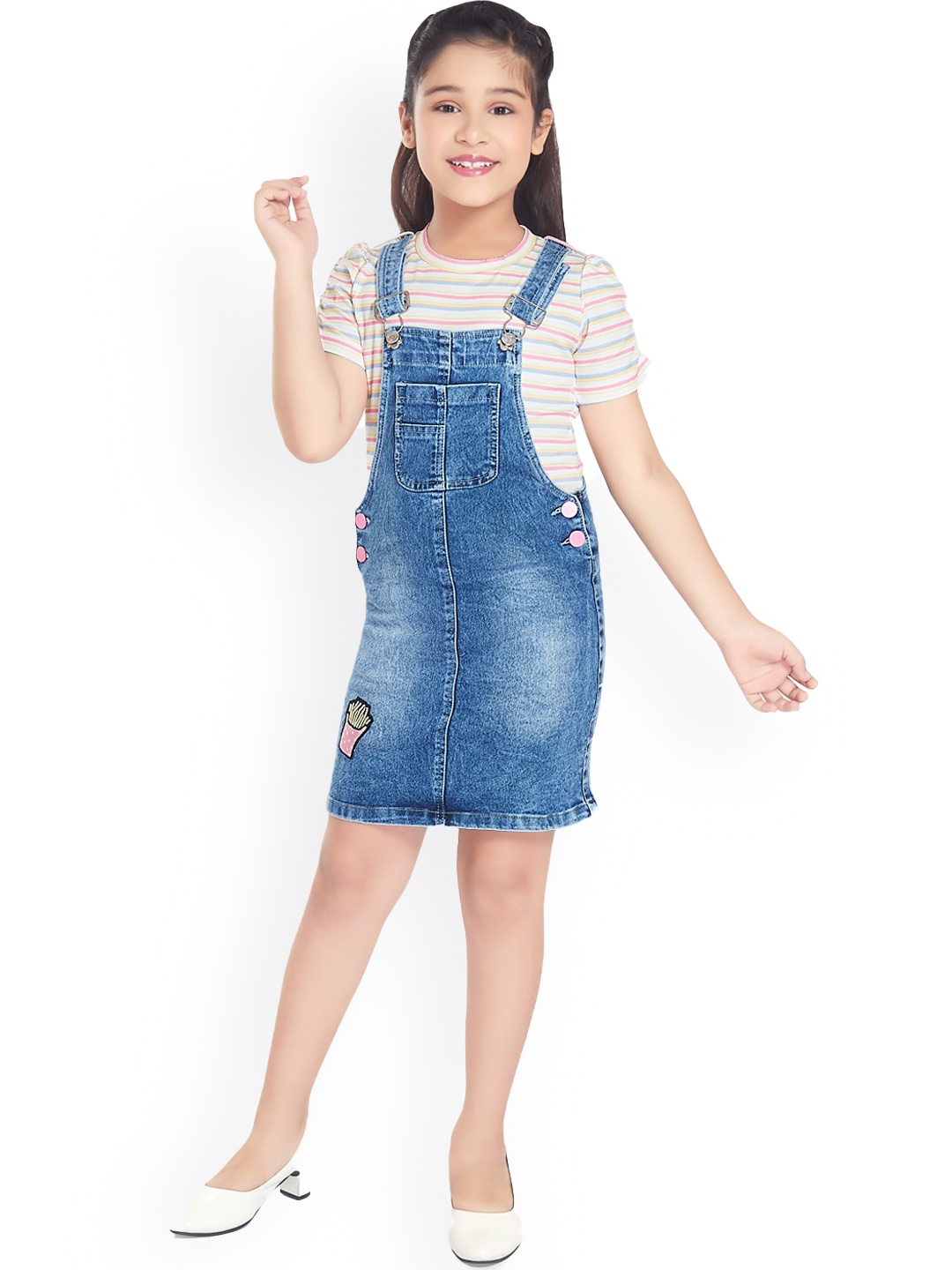 

Peppermint Girls Knee Length Denim Dungaree Dress, Blue