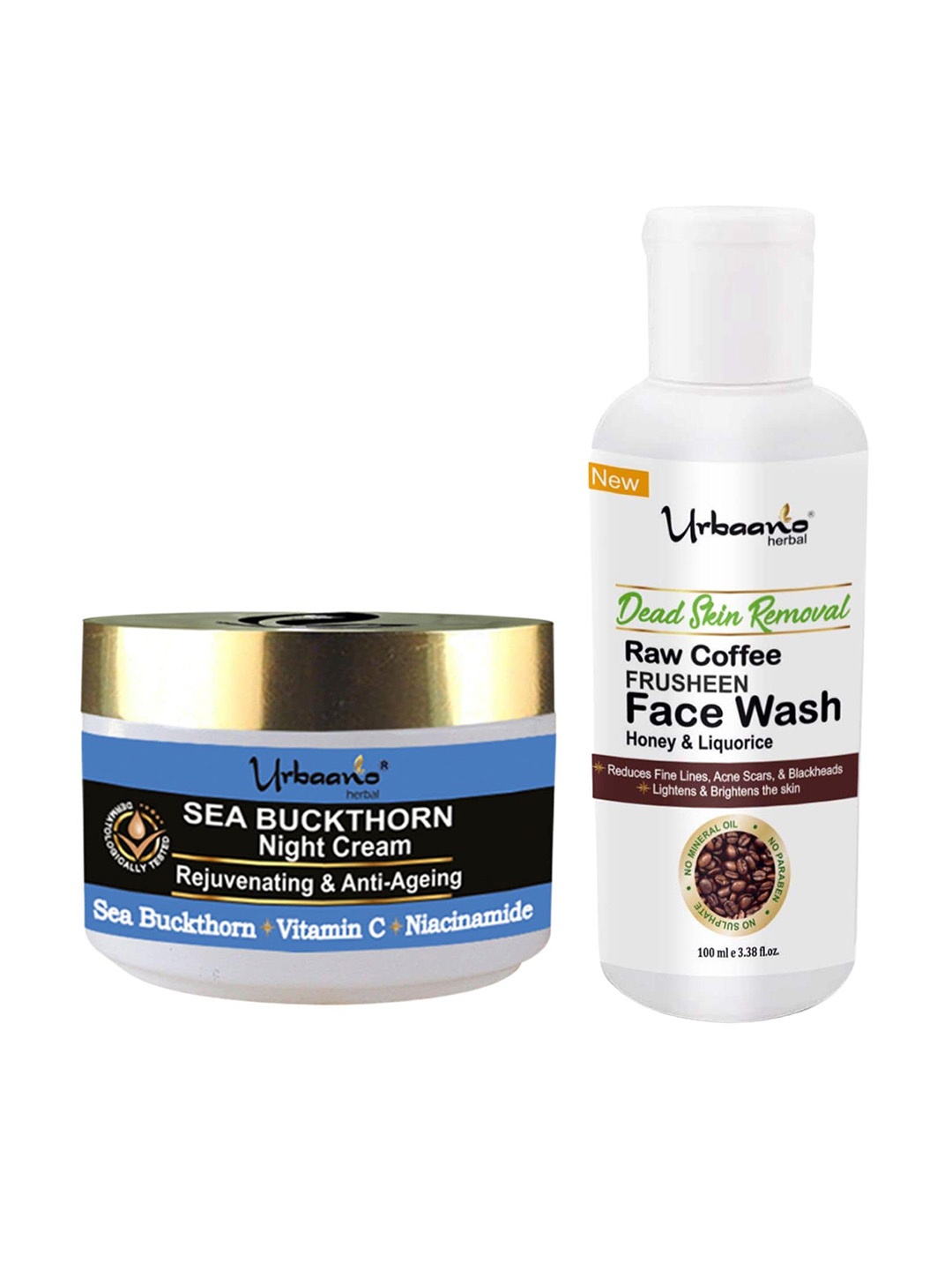 

Urbaano Herbal Set Of Sea Buckthorn Night Cream 50g & Raw Coffee Face Wash 100ml, White