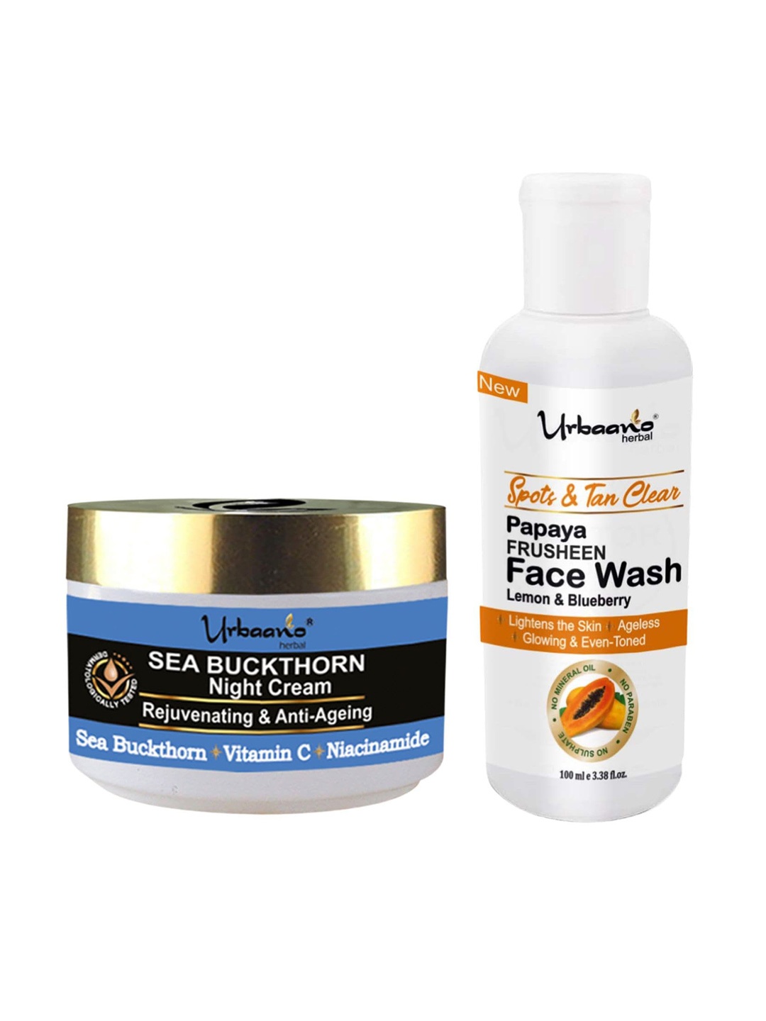 

Urbaano Herbal Set Of Sea Buckthorn Night Cream 50g & Papaya Face Wash 100ml, White