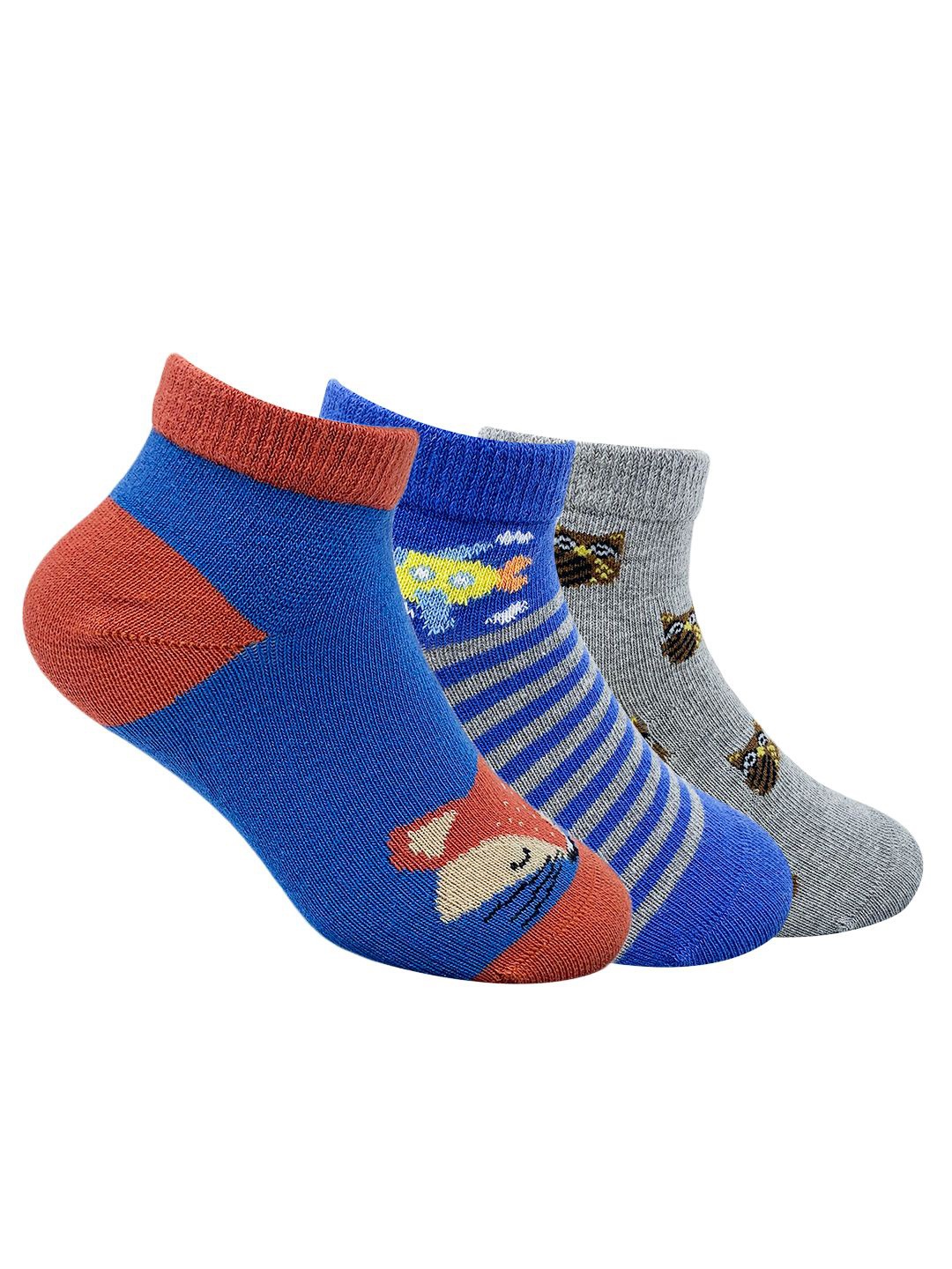 

Mint & Oak Kids Pack Of 3 Patterned Anti Bacterial Ankle-Length Socks, Grey