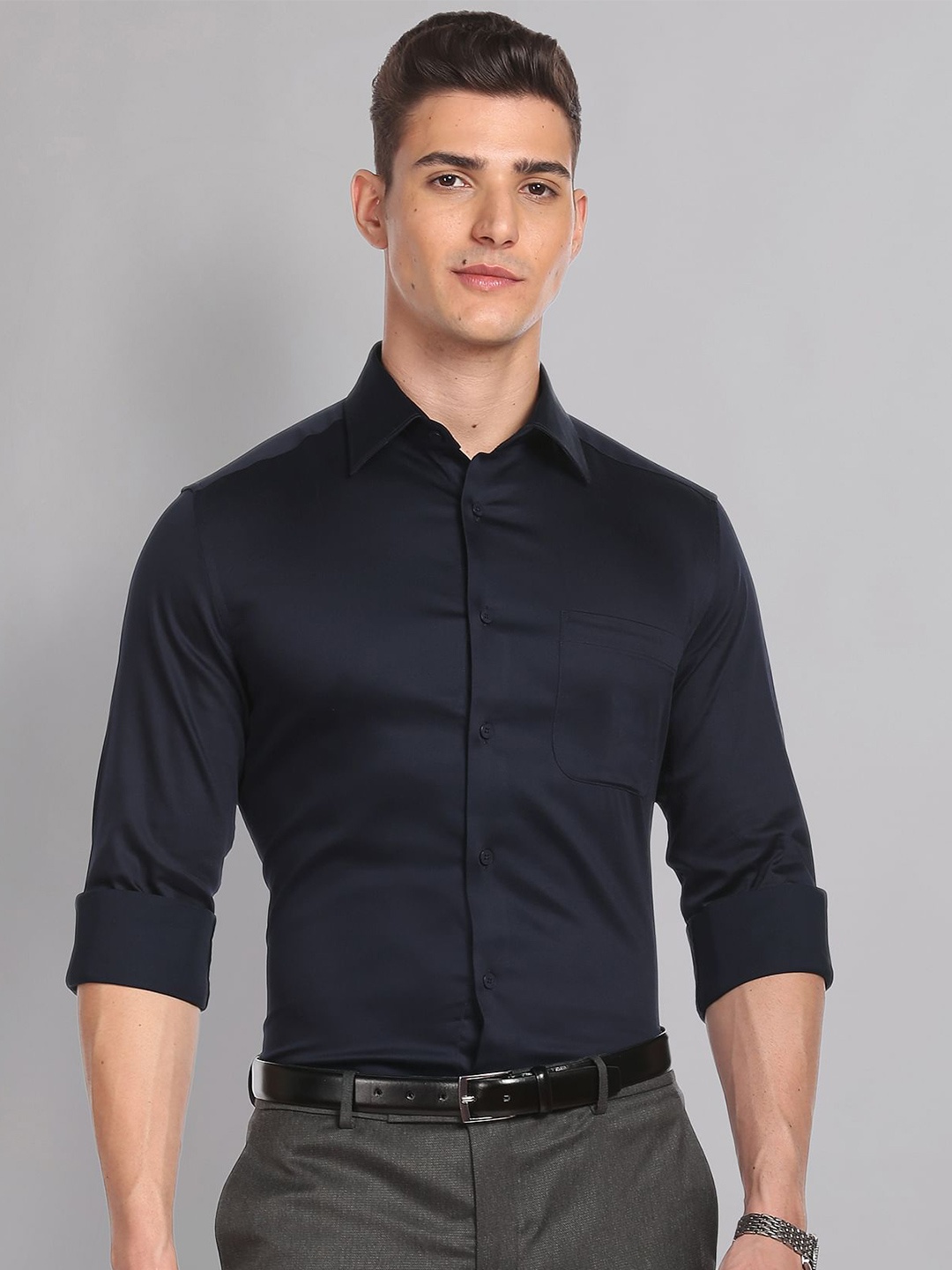 

AD By Arvind Solid Twill Formal Shirt, Blue