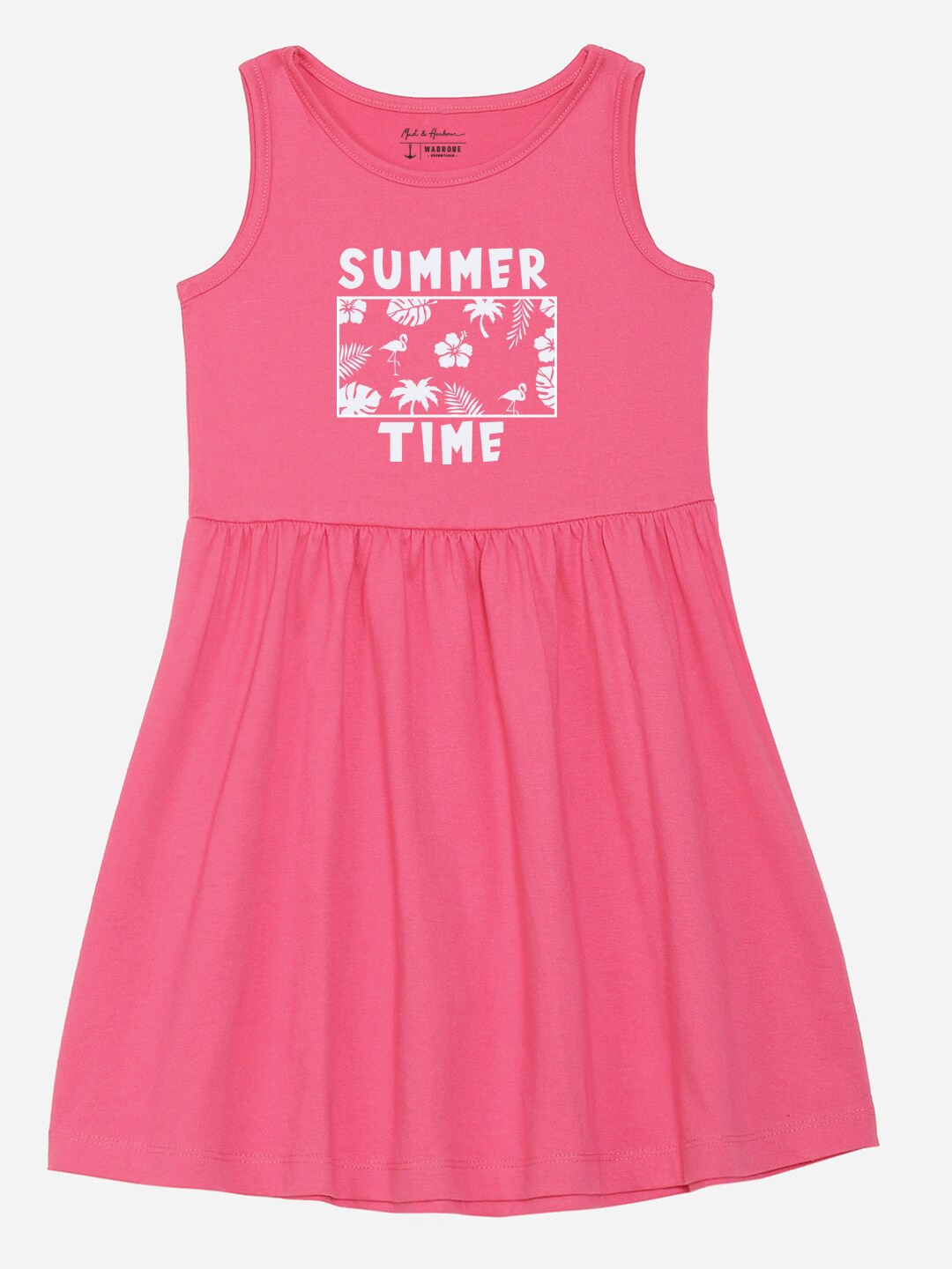 

M&H Juniors Girls Typography Printed Pure Cotton A-Line Dress, Pink