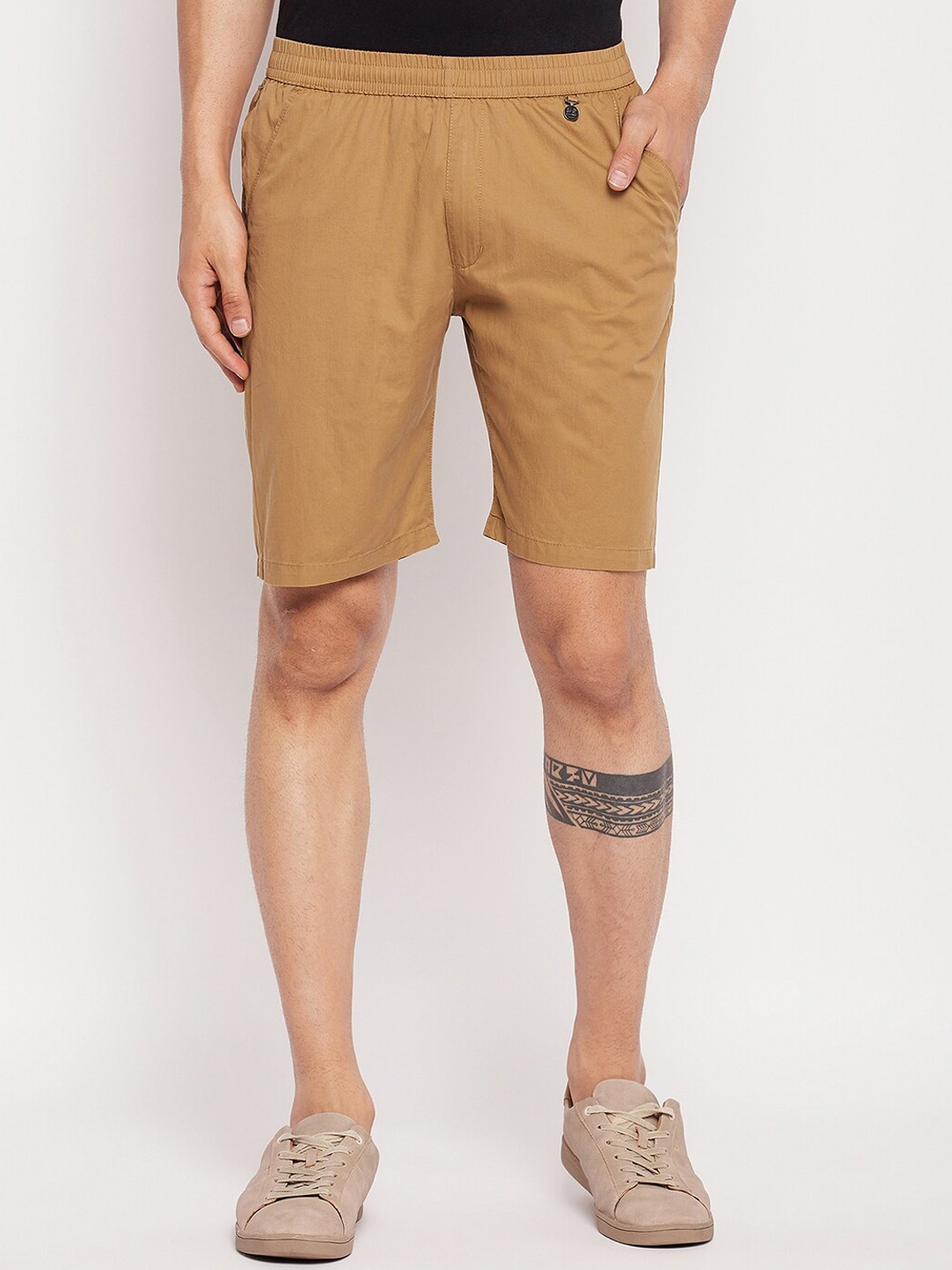 

Okane Men Mid-Rise Cotton Shorts, Khaki