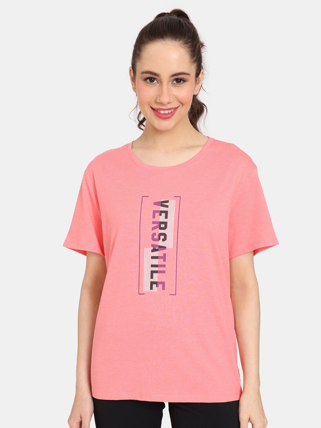 

Rosaline by Zivame Typography Printed Round Neck Cotton T-Shirt, Pink