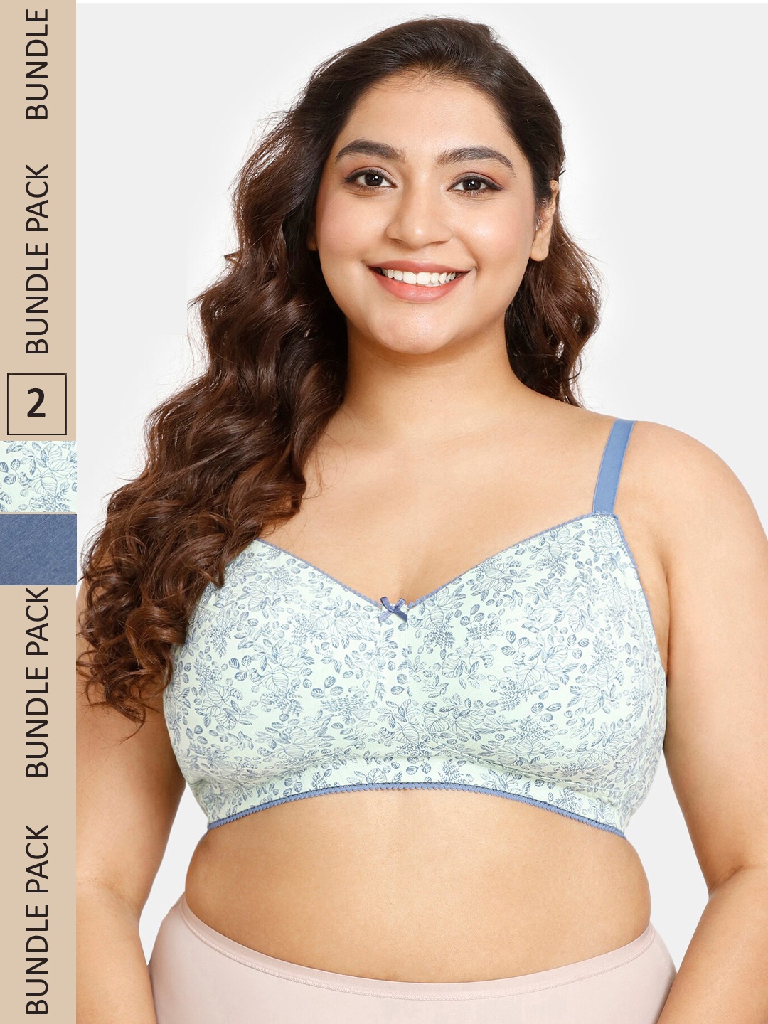 

Rosaline by Zivame Pack Of 2 Floral Printed Non Padded All Day Comfort Everyday Bra, Turquoise blue