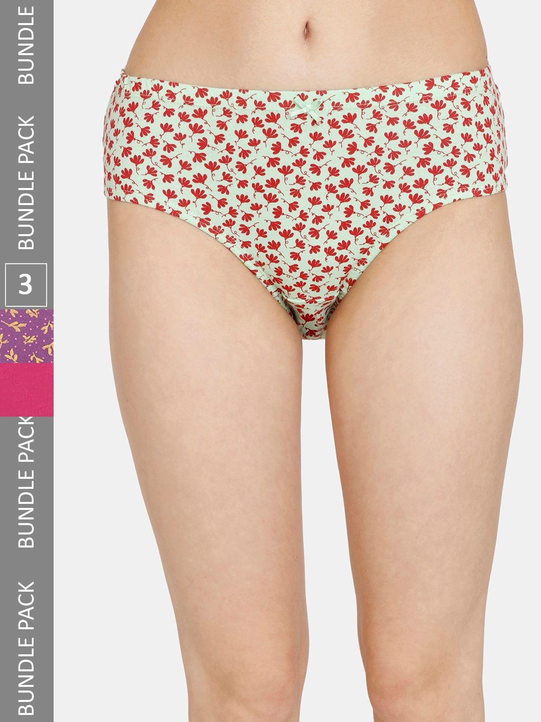 

Rosaline by Zivame Women Pack Of 3 Floral Printed Pure Cotton Hipster Briefs, Green
