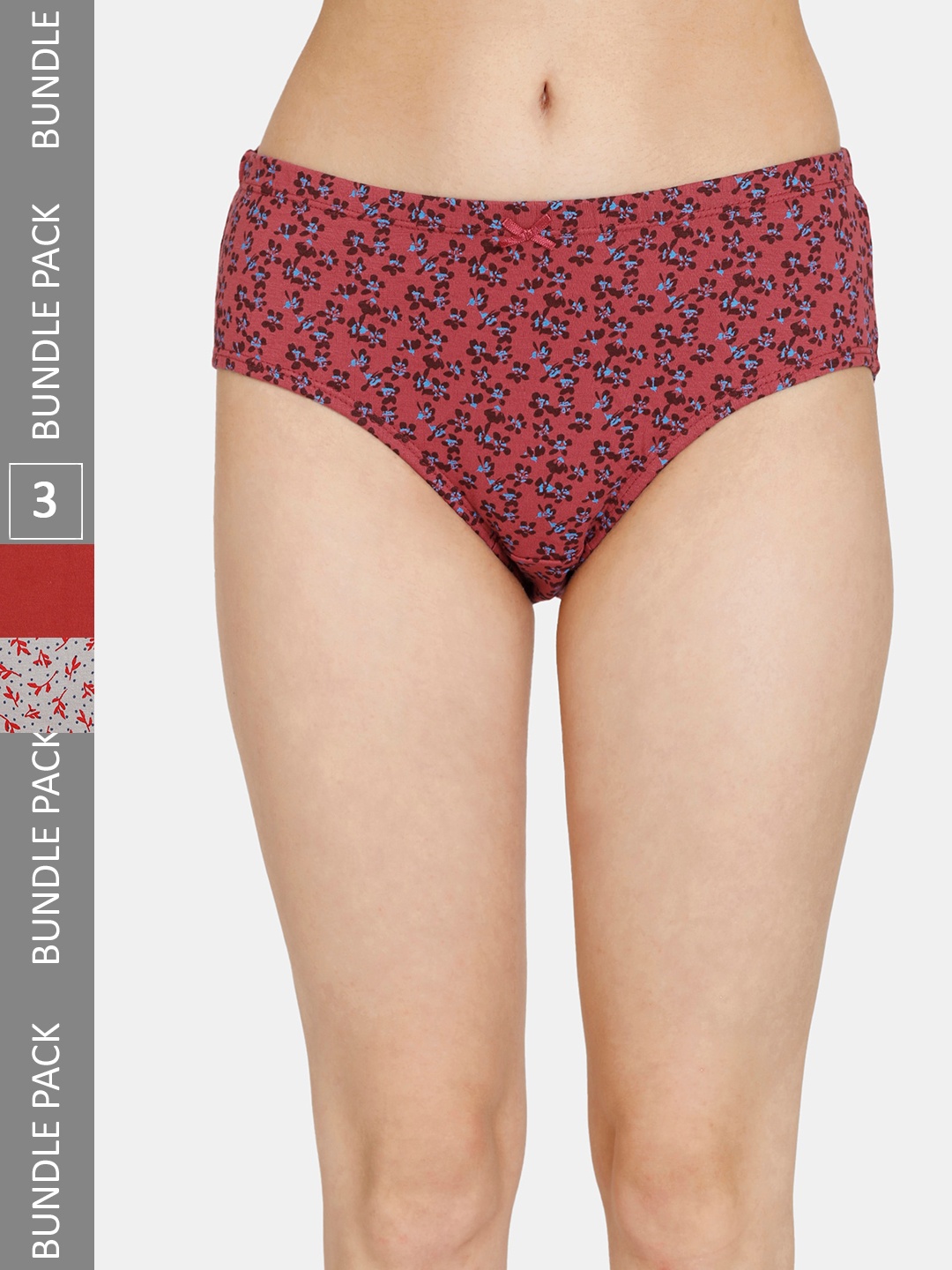 

Rosaline by Zivame Women Pack Of 3 Floral Printed Pure Cotton Hipster Briefs, Red