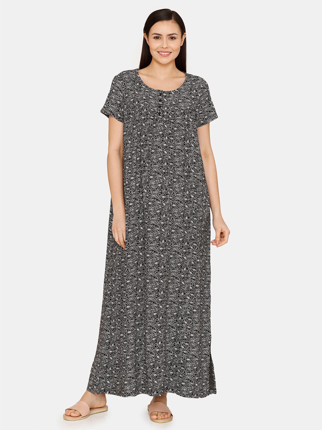 

Rosaline by Zivame Floral Printed Maxi Nightdress, Black
