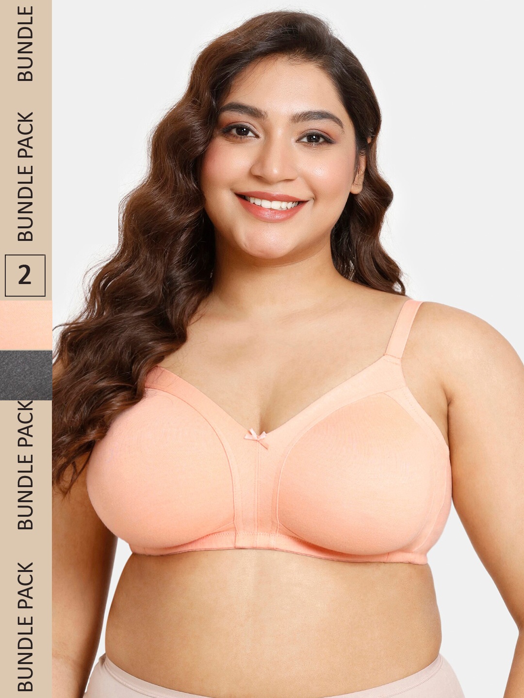 

Rosaline by Zivame Pack Of 2 Non-Padded Full Coverage All Day Comfort Everyday Bra, Peach