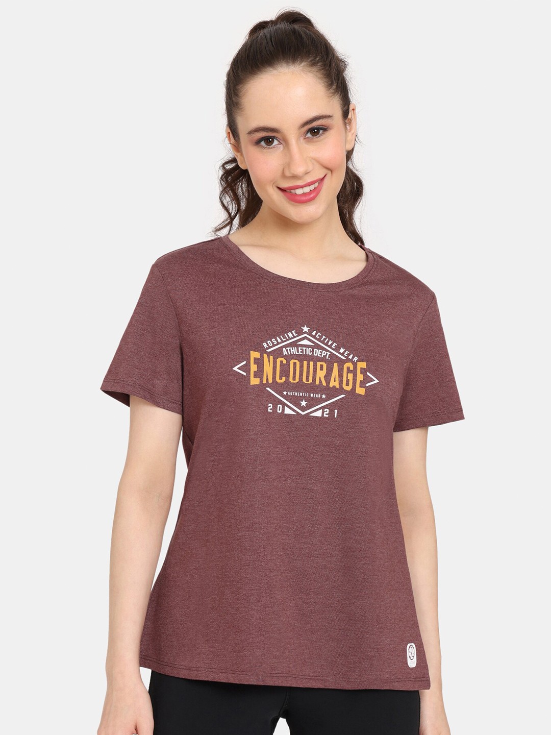 

Rosaline by Zivame Typography Printed Round Neck T-shirt, Brown