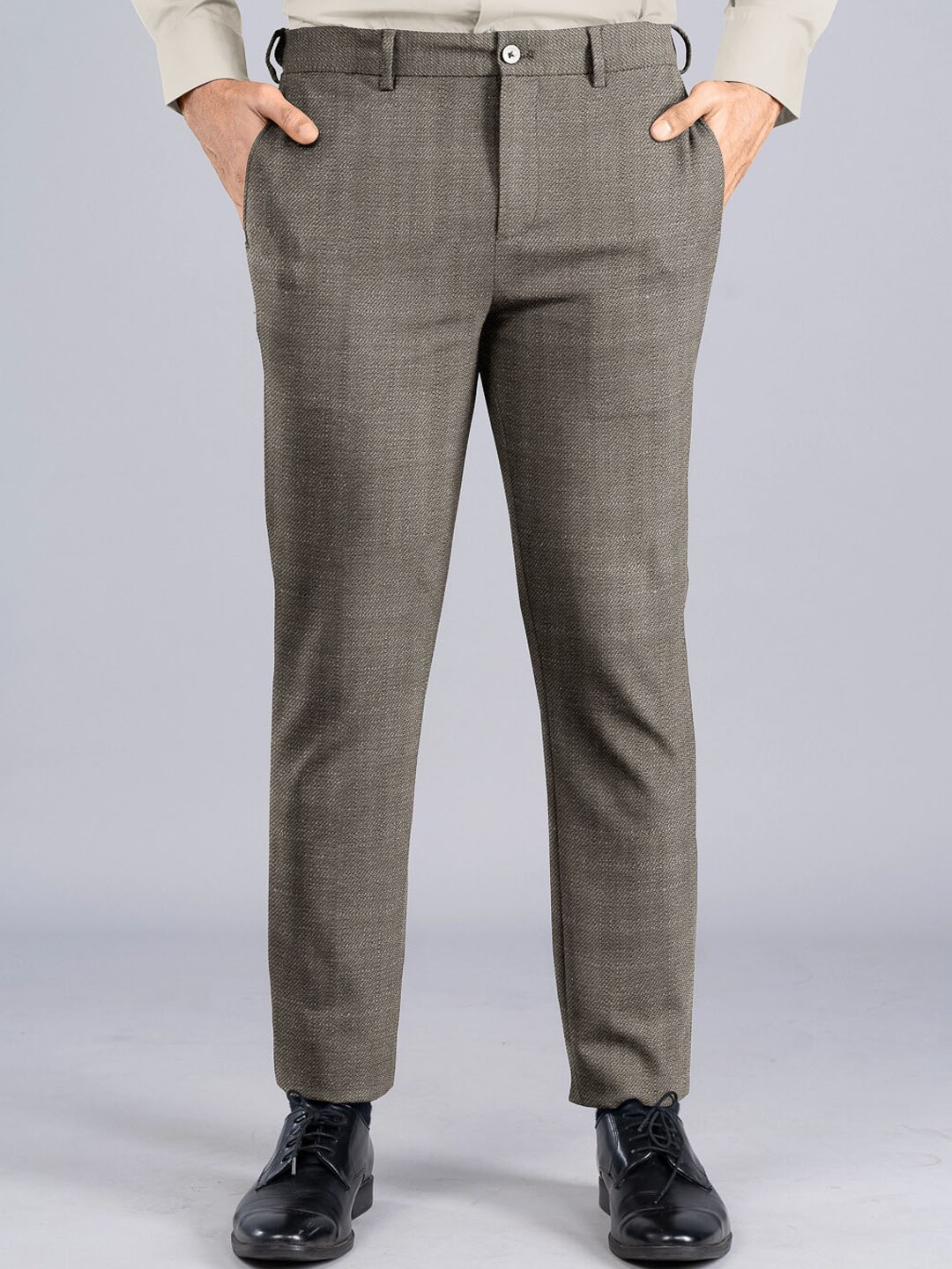 

The Pant Project Men Tailored Slub Stretch Slim Fit Wrinkle Free Formal Trousers, Brown