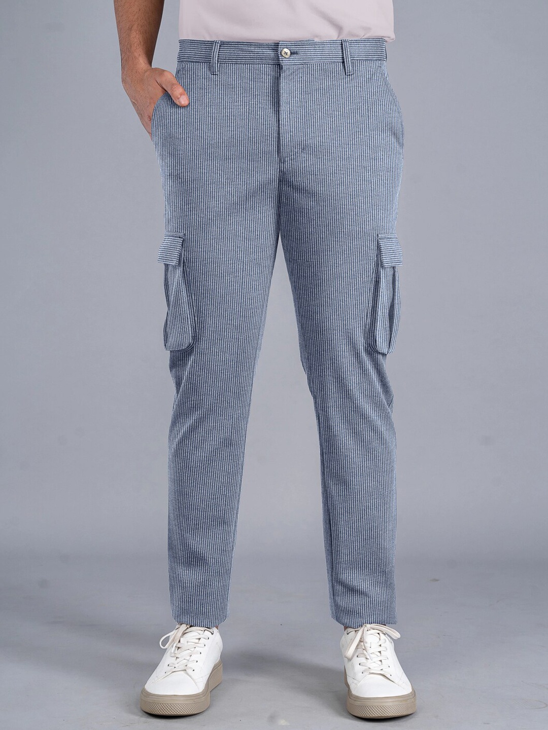 

The Pant Project Men Tailored Slim Fit Wrinkle Free Cargos Trousers, Blue