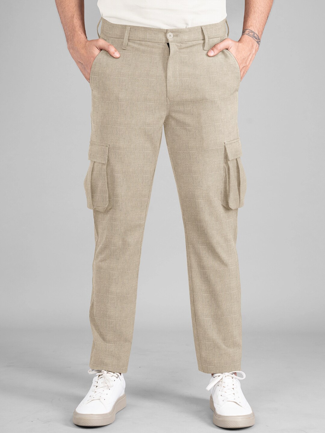 

The Pant Project Tailored Slim Fit Wrinkle Free Cargos Trousers, Beige