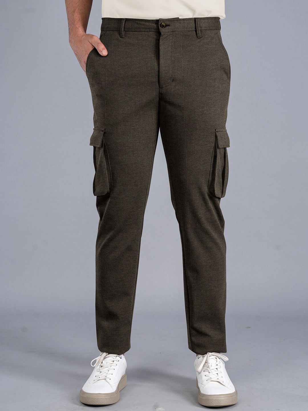 

The Pant Project Men Tailored Wrinkle Free Soft-Stretch-Comfort Slim Fit Cargos Trousers, Brown