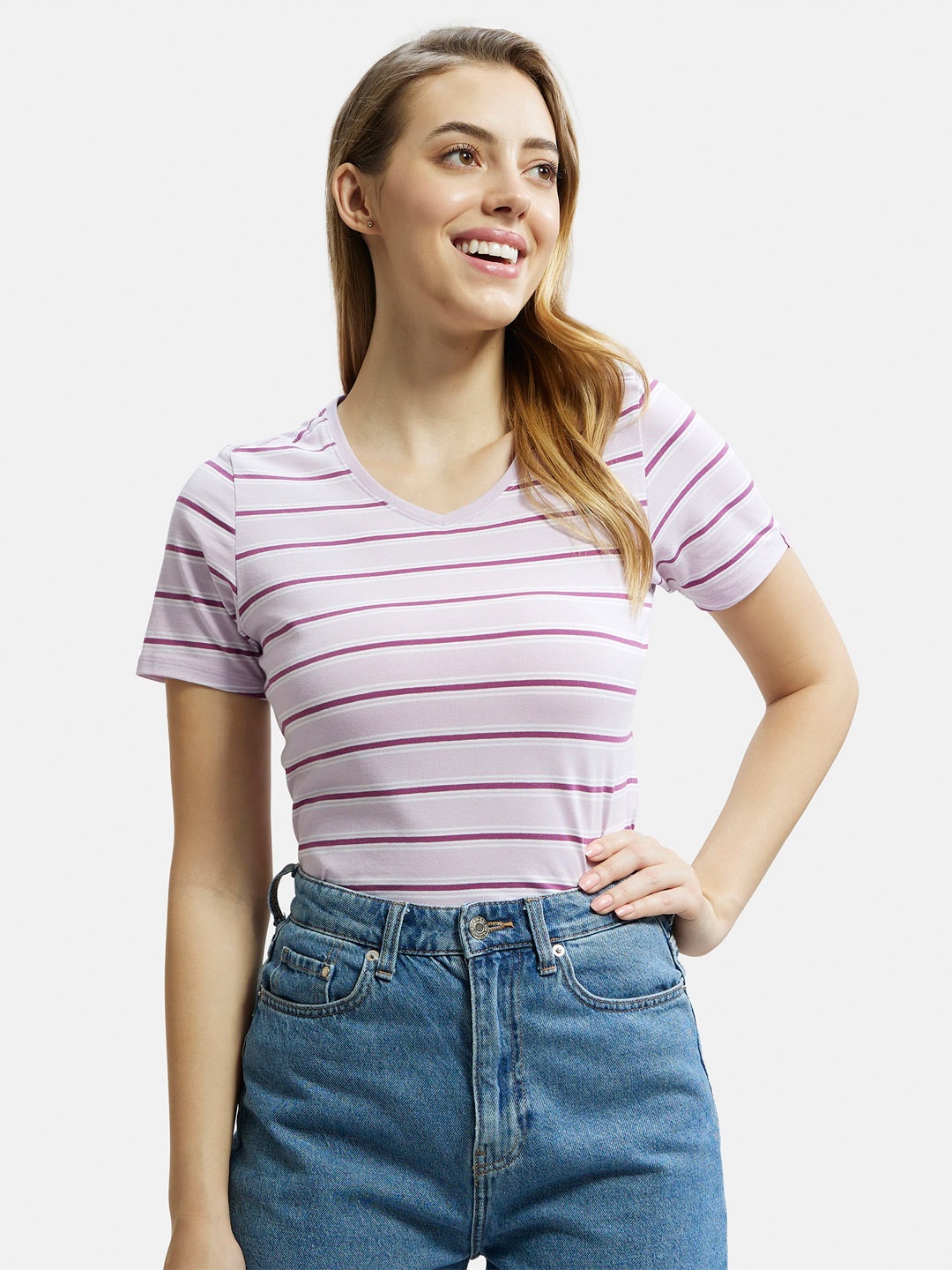 

Jockey Super Combed Cotton Regular Fit Yarn Dyed Striped T-shirt-AW22, Purple