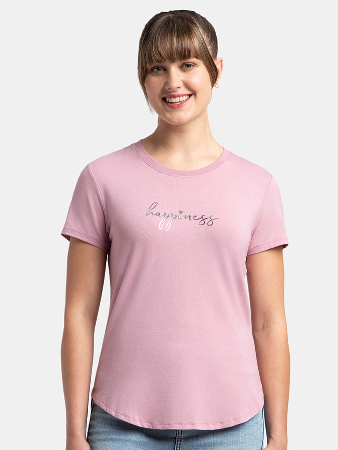 

Jockey Micro Modal Fiber Relaxed Fit Print Round Neck Half Sleeve Tshirt-IW31, Pink