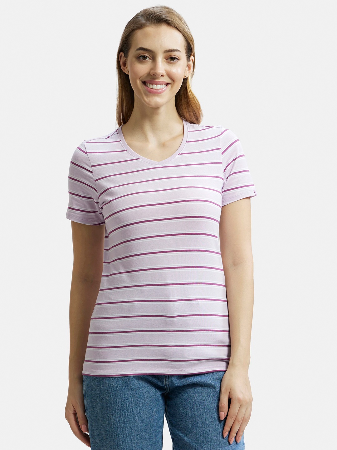 

Jockey Super Combed Cotton Regular Fit Yarn Dyed Striped T-shirt-AW22, Lavender