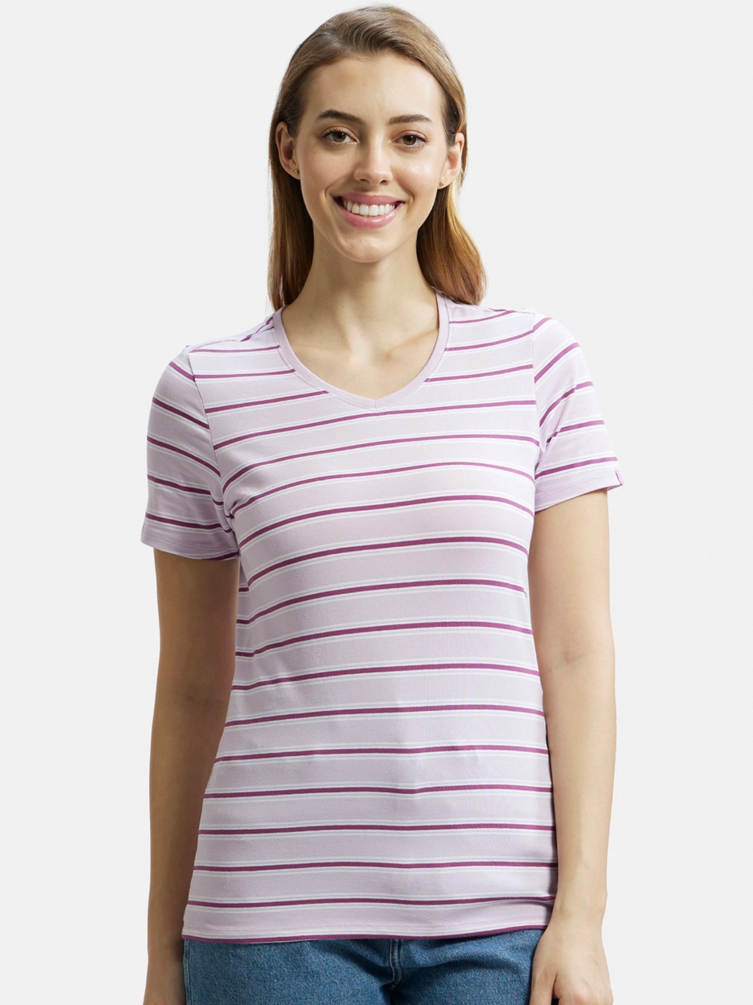 

Jockey Super Combed Cotton Regular Fit Yarn Dyed Striped T-shirt-AW22, Purple