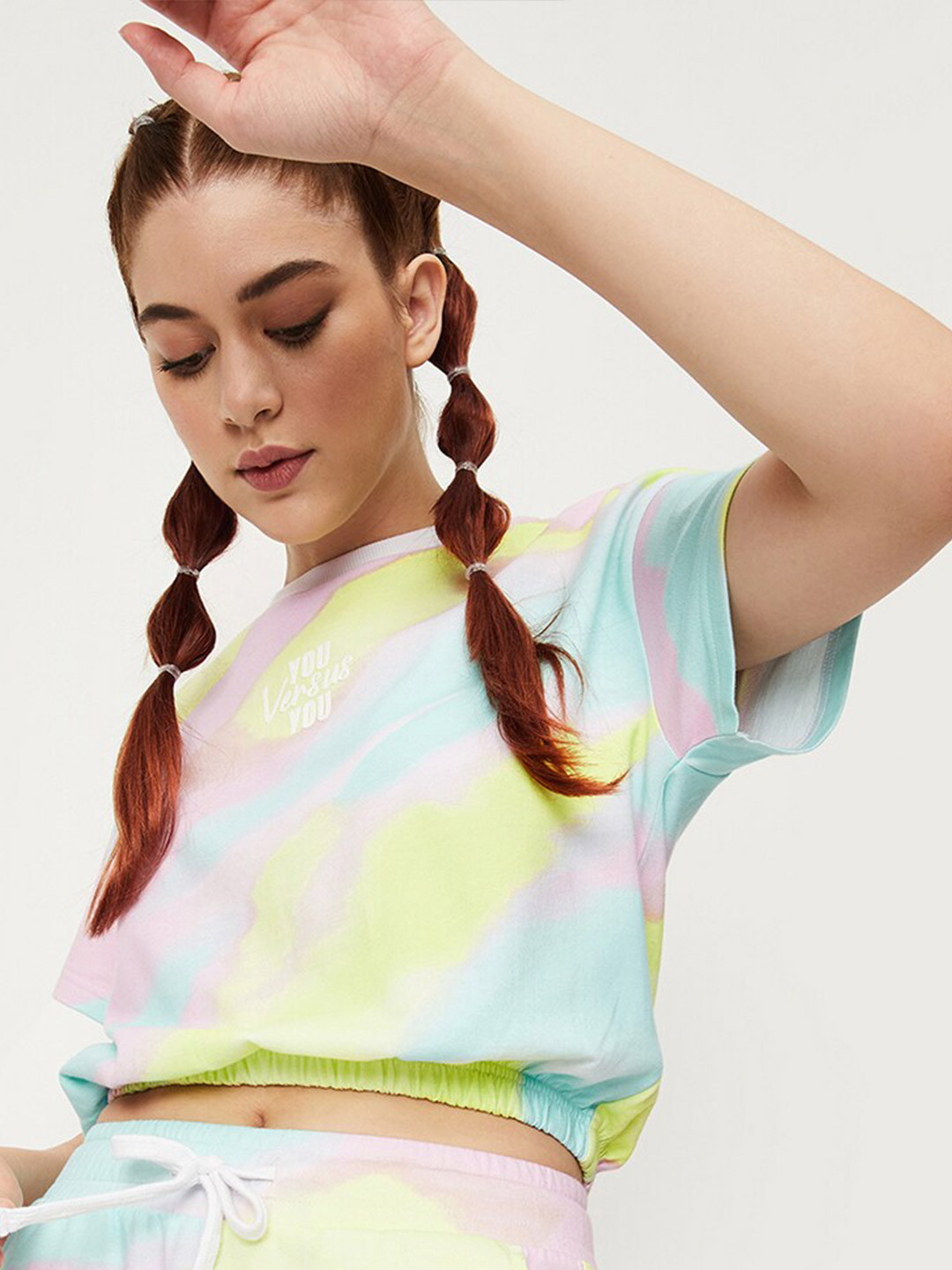 

max Abstract Print Pure Cotton Cinched Waist Crop Top, Sea green