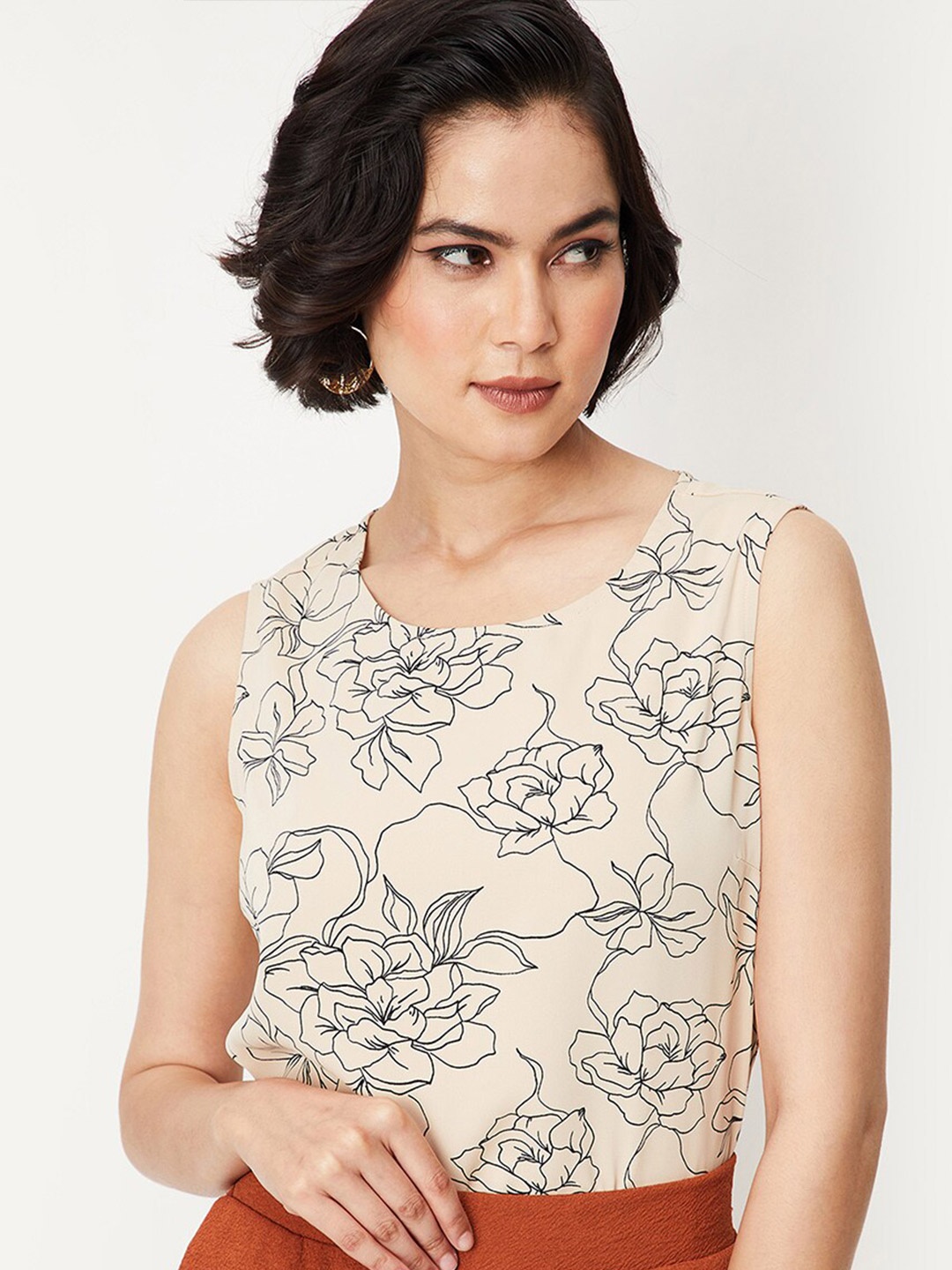 

max Floral Printed Sleeveless Top, Beige