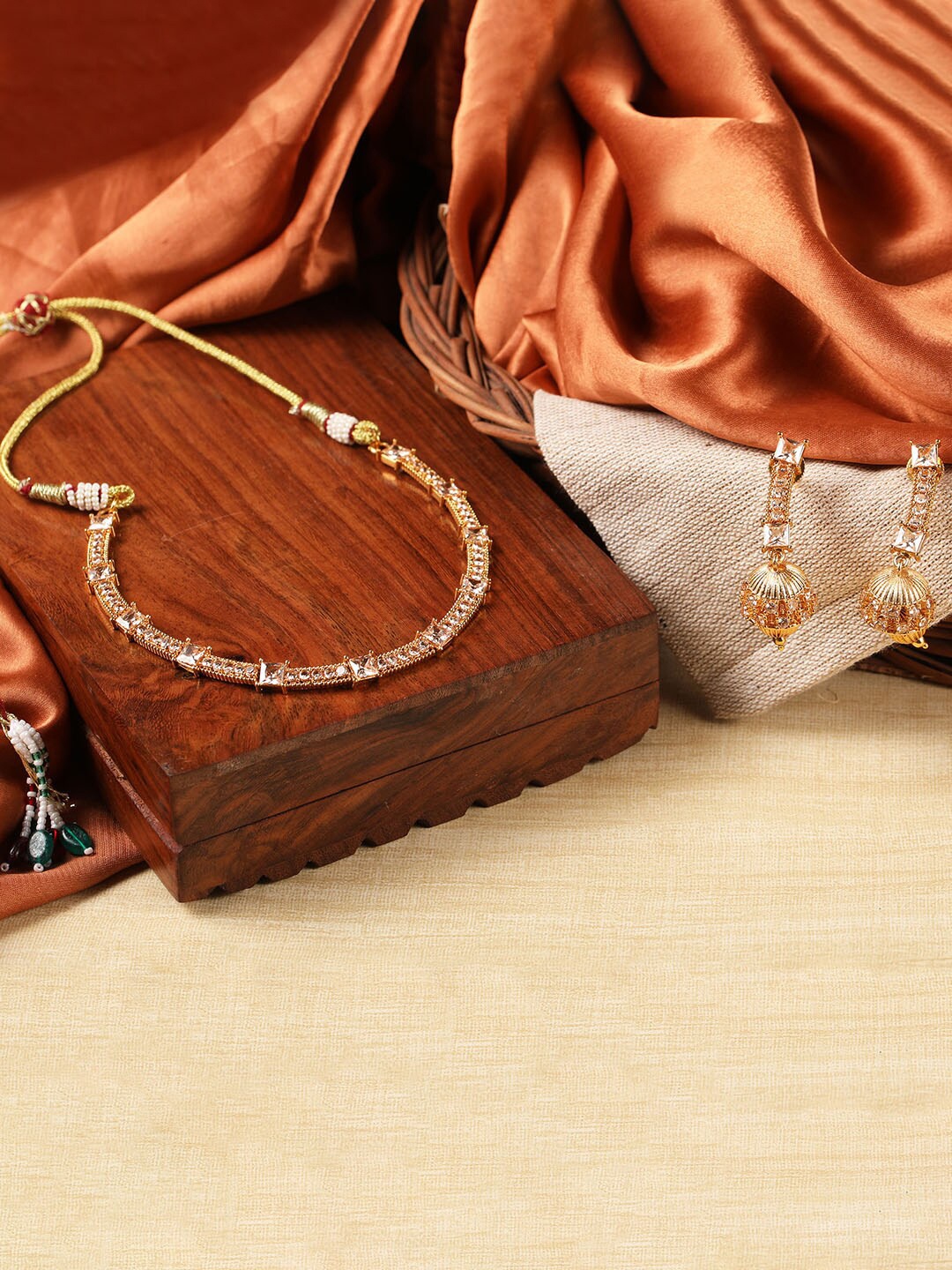 

XPNSV Gold-Plated American Diamond Studded Necklace with Earrings