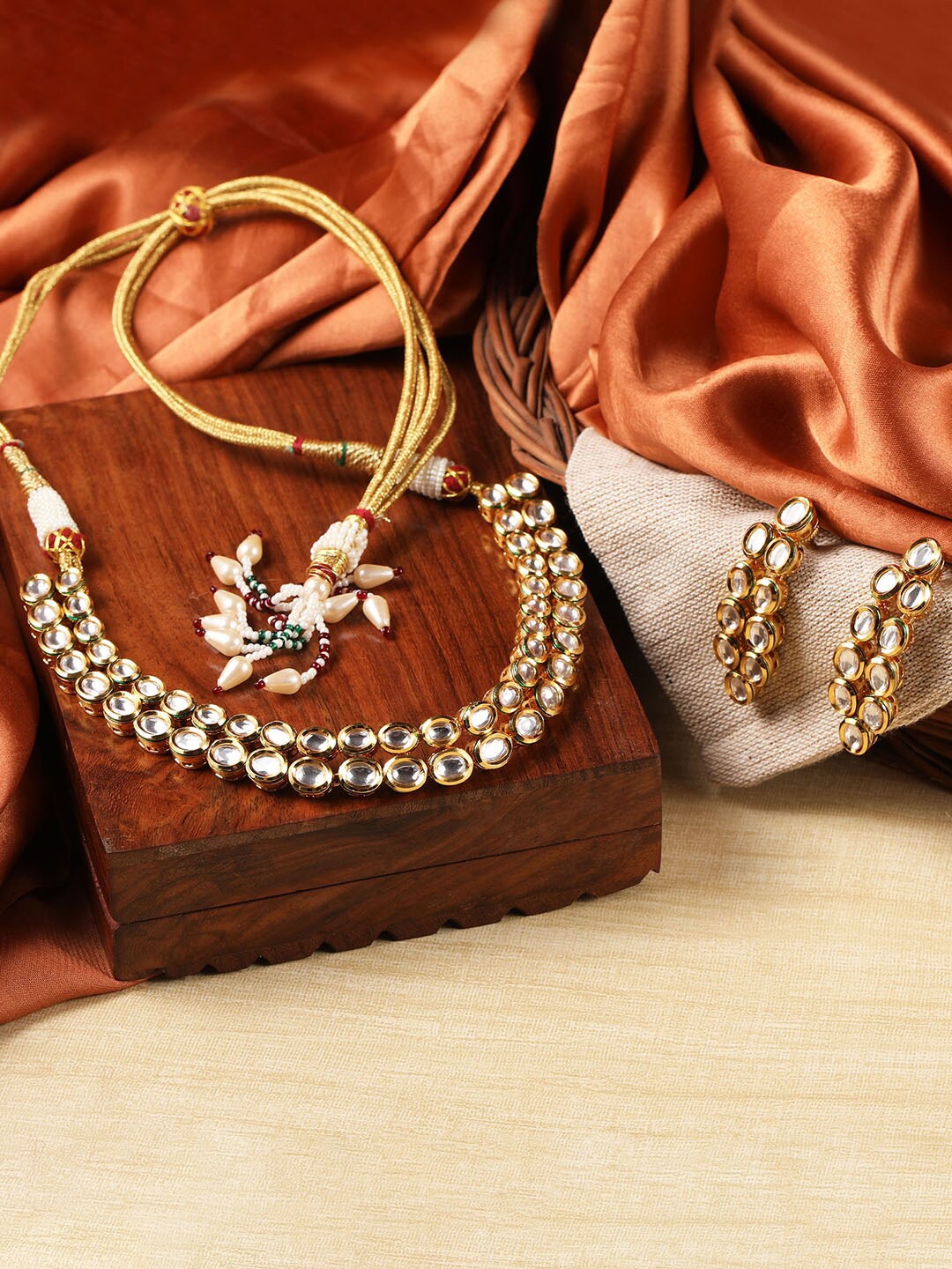 

XPNSV Vintage Gold-Plated India Glass Stone Necklace Set With Earrings