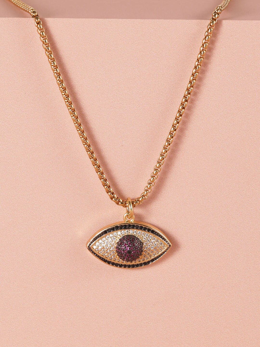 

XPNSV Gold-Plated Evil Eye Stone-Studded Necklace