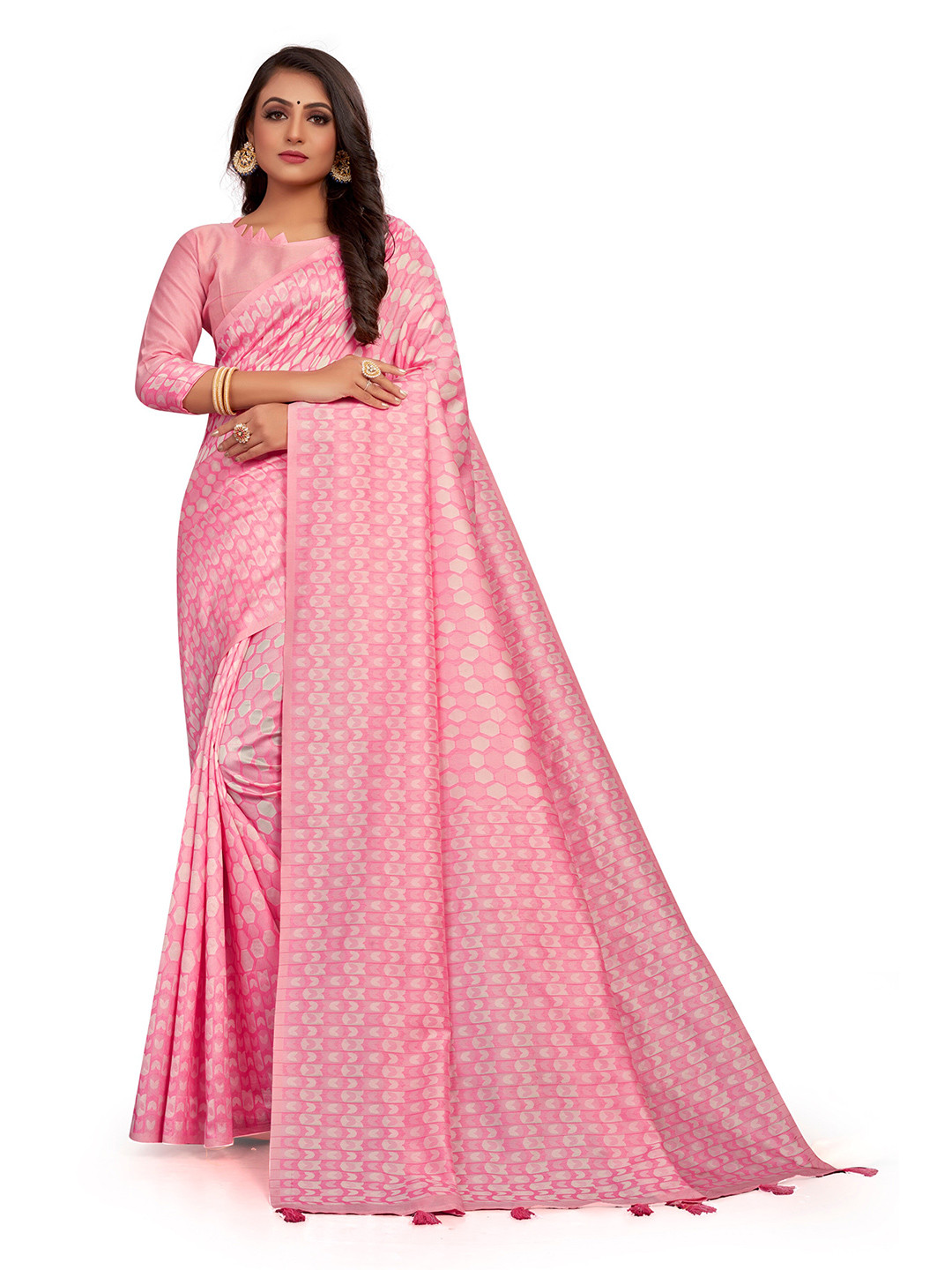 

VENISA Geometric Printed Saree, Pink