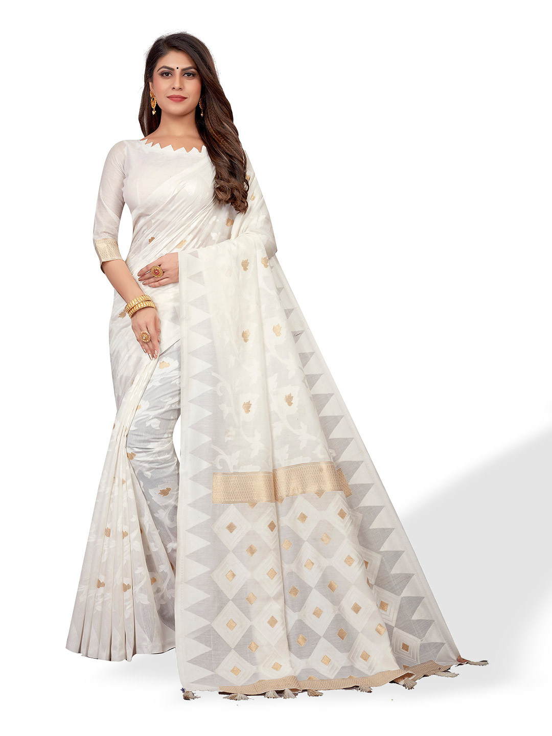 

VENISA Woven Design Zari Saree, Off white