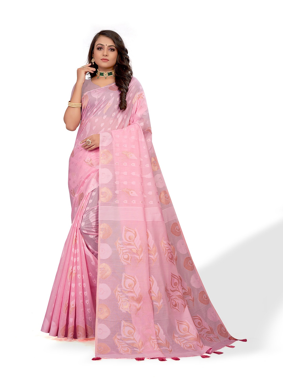 

VENISA Ethnic Motif Woven Design Zari Saree, Pink