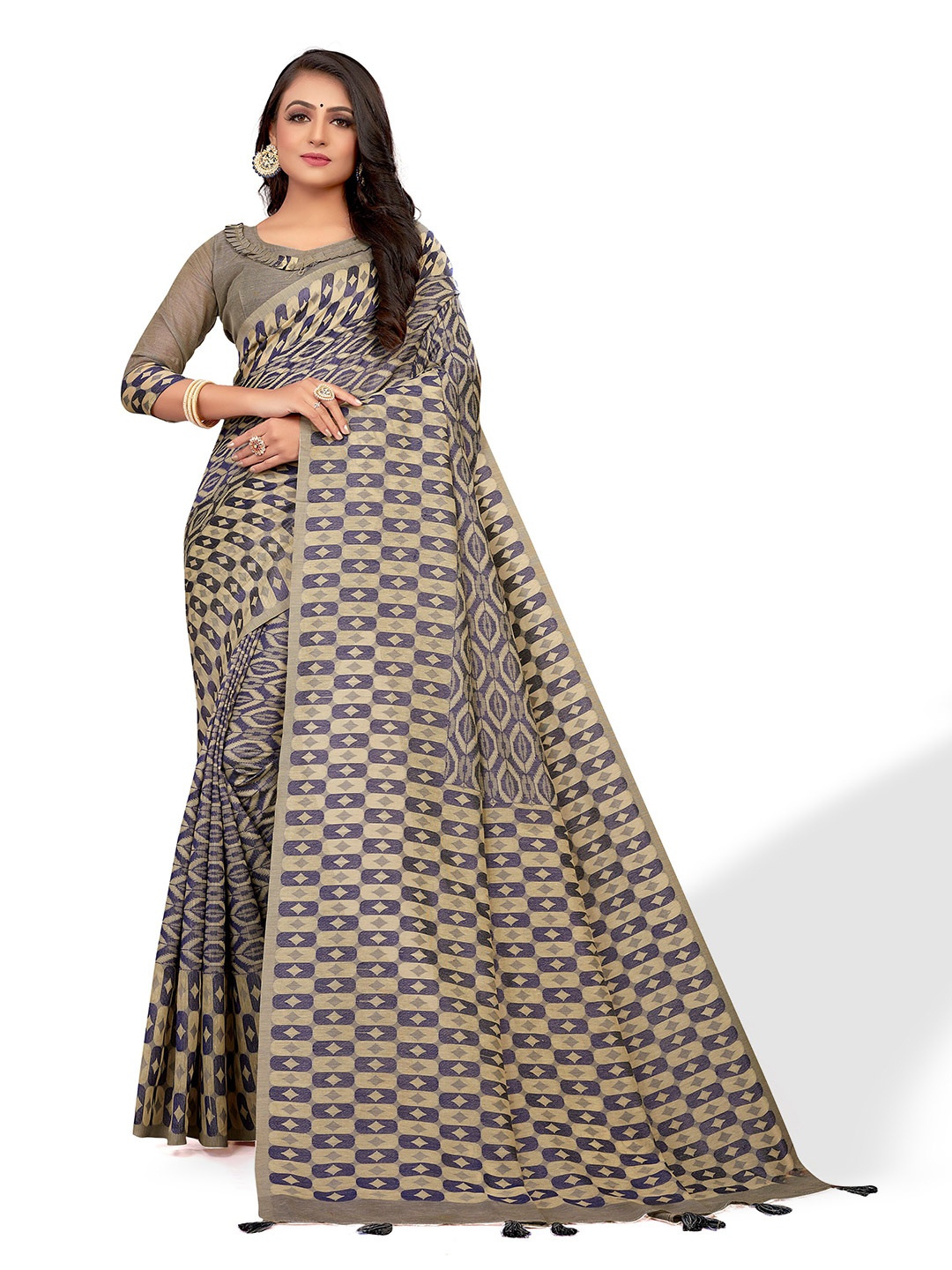 

VENISA Geometric Woven Design Saree, Purple