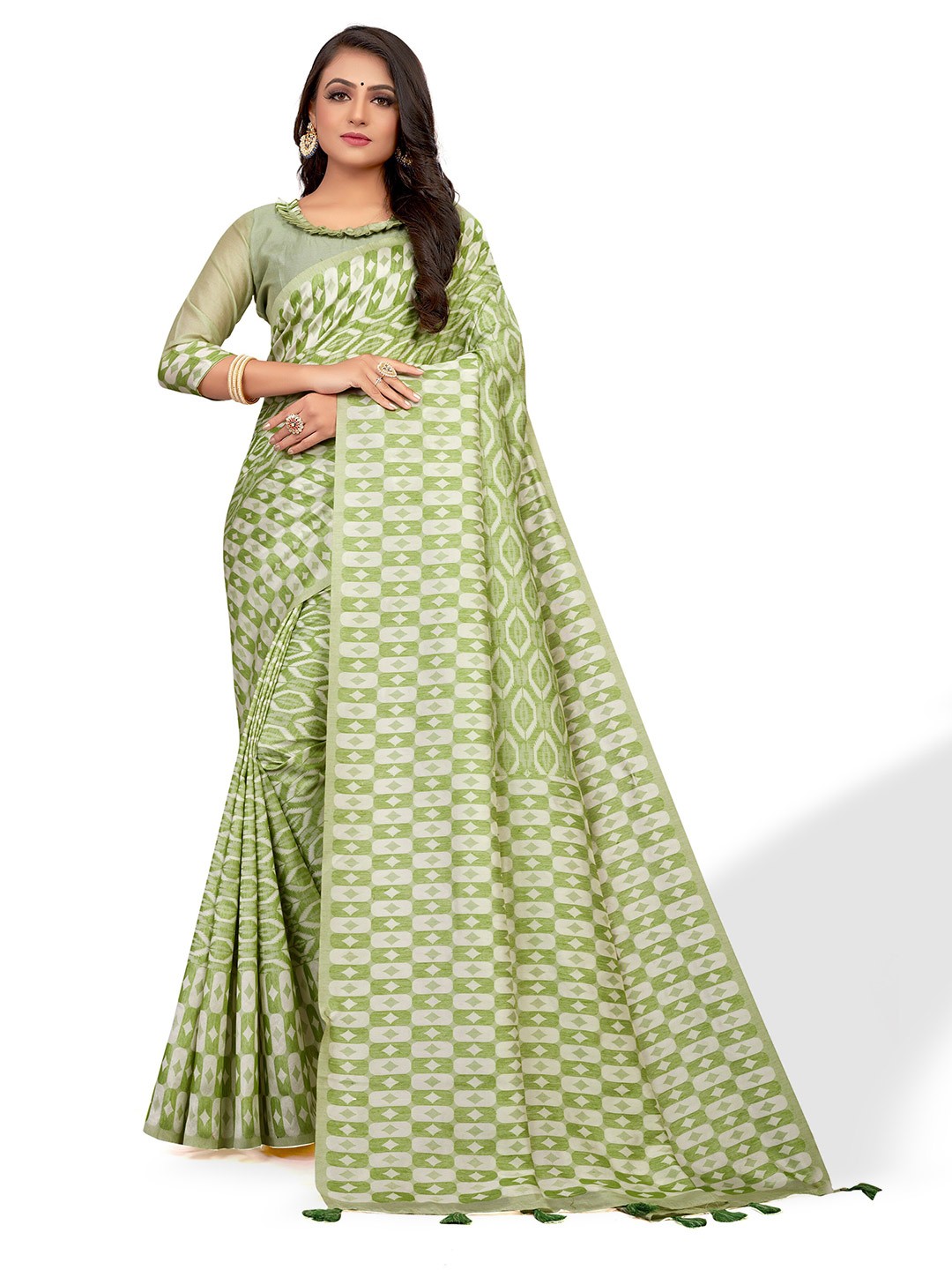 

VENISA Geometric Printed Saree, Green