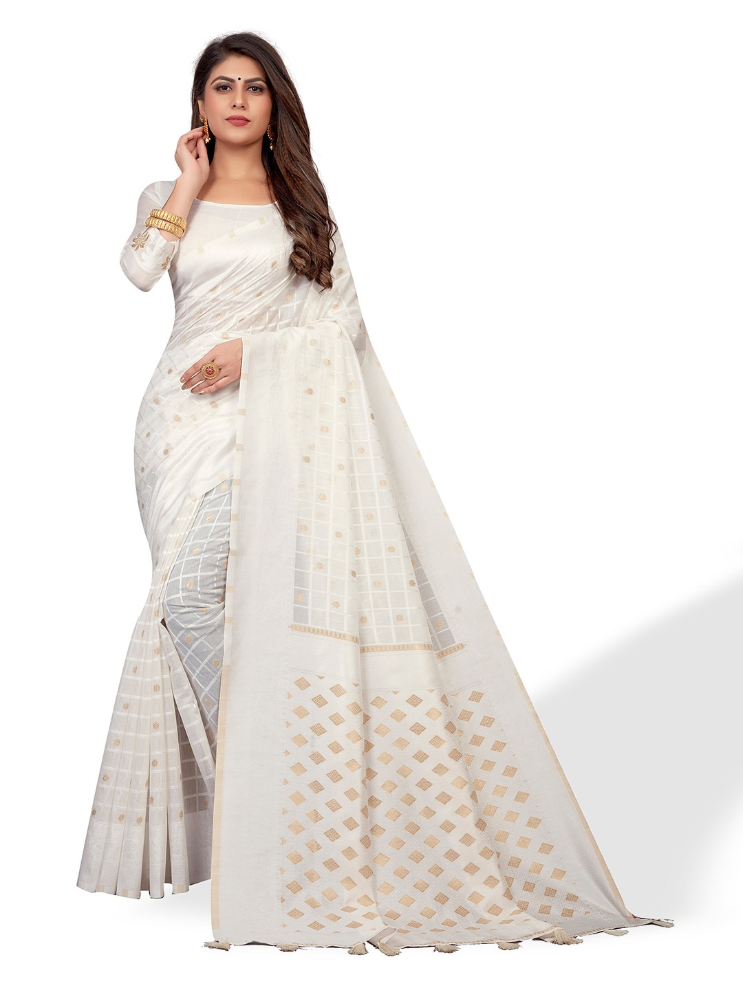 

VENISA Foral Woven Design Zari Saree, Off white