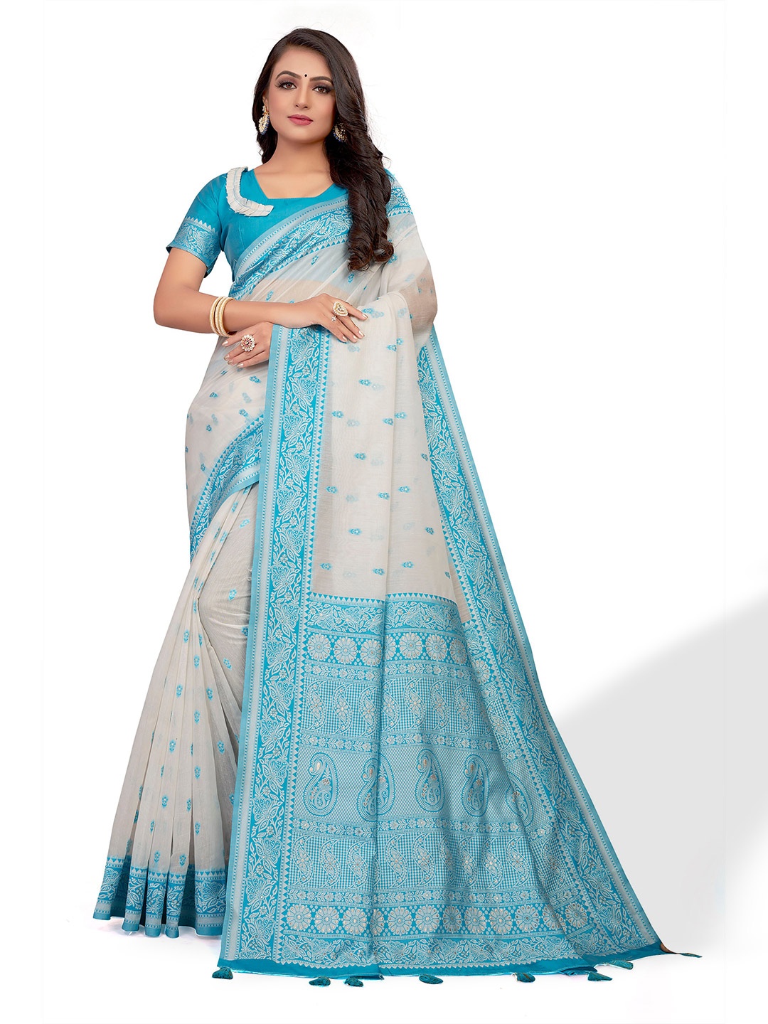 

VENISA Floral Woven Design Zari Saree, Off white