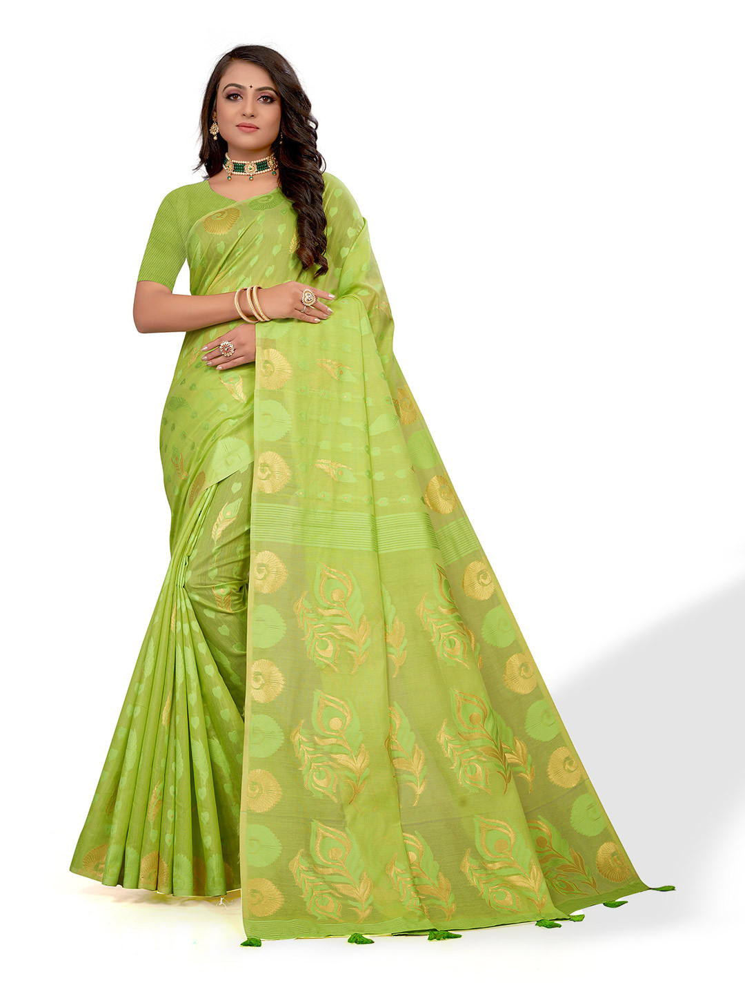 

VENISA Floral Woven Design Zari Saree, Green
