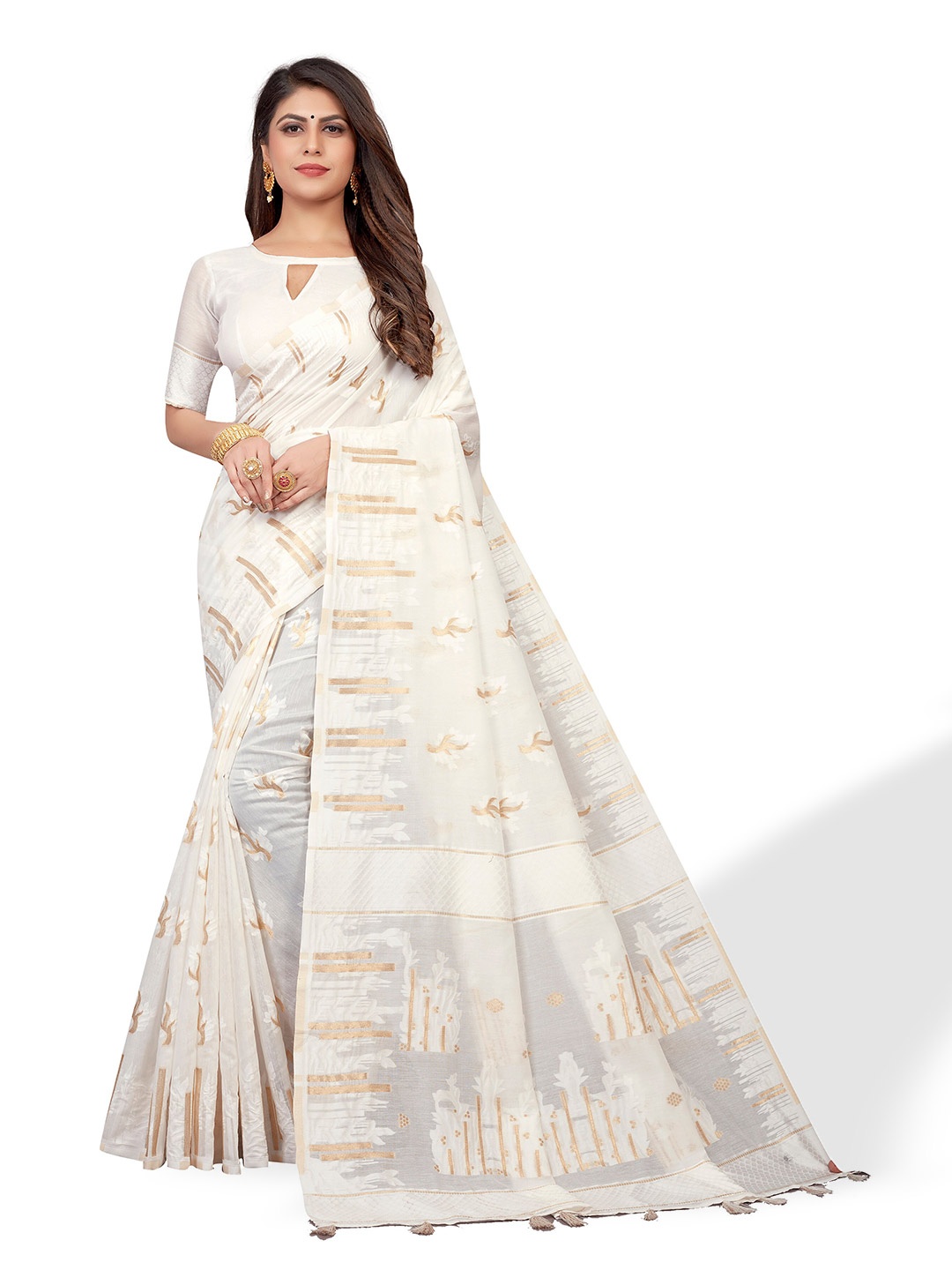 

VENISA Woven Design Zari Saree, Off white