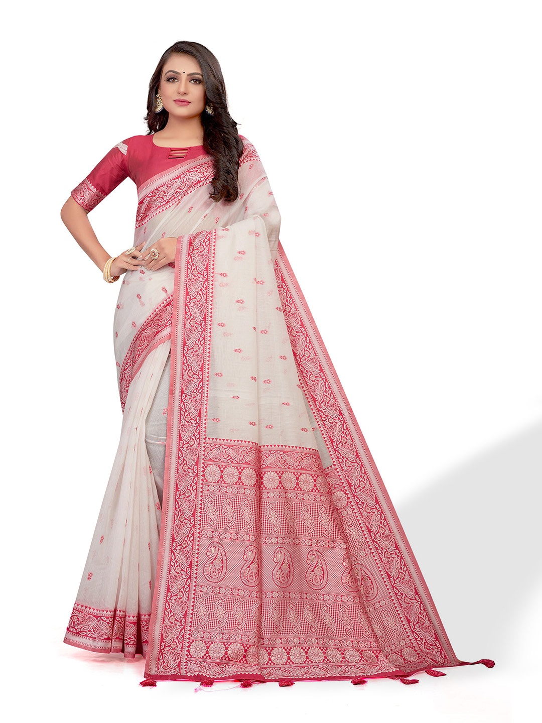 

VENISA Floral Woven Design Zari Saree, Off white