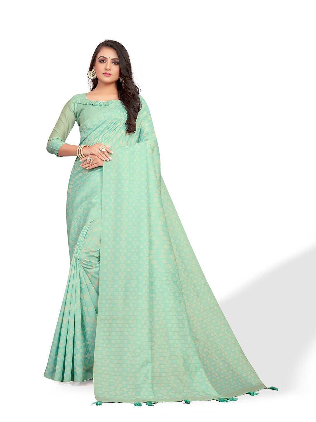 

VENISA Geometric Printed Saree, Green