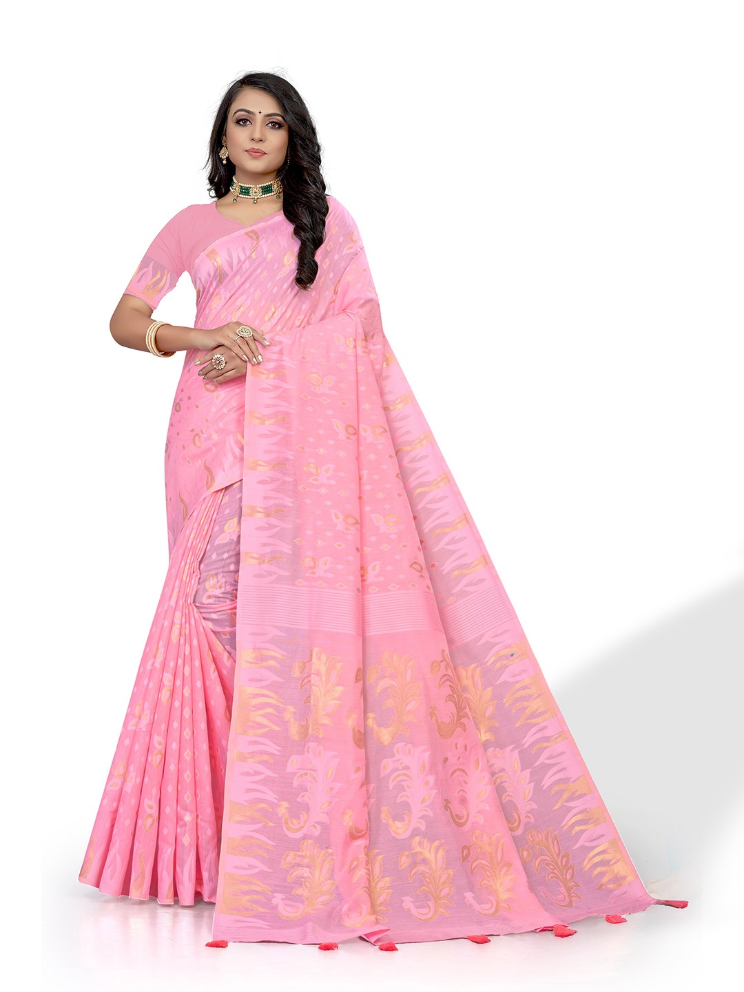 

VENISA Floral Woven Design Saree, Pink