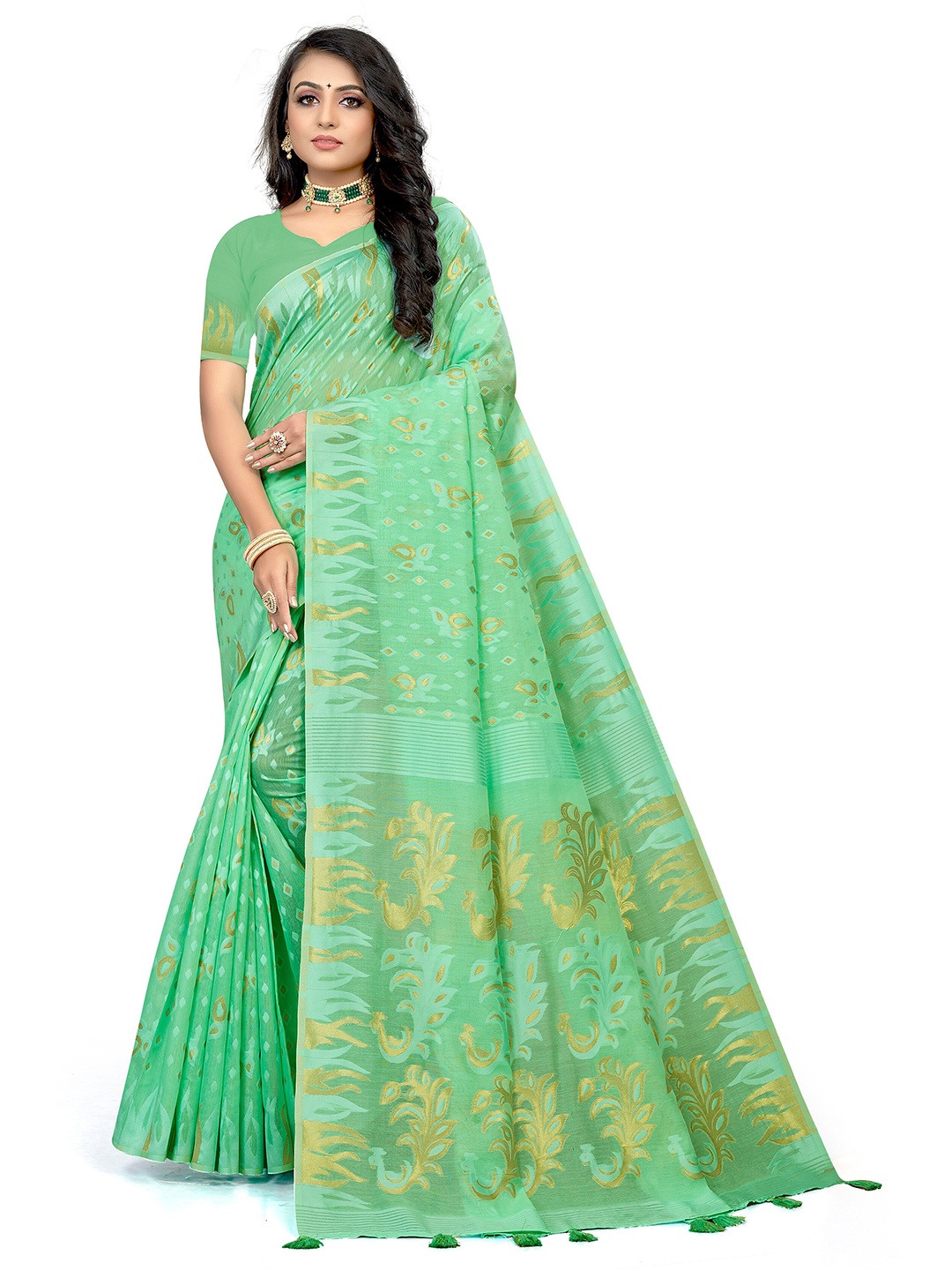 

VENISA Woven Design Zari Saree, Green