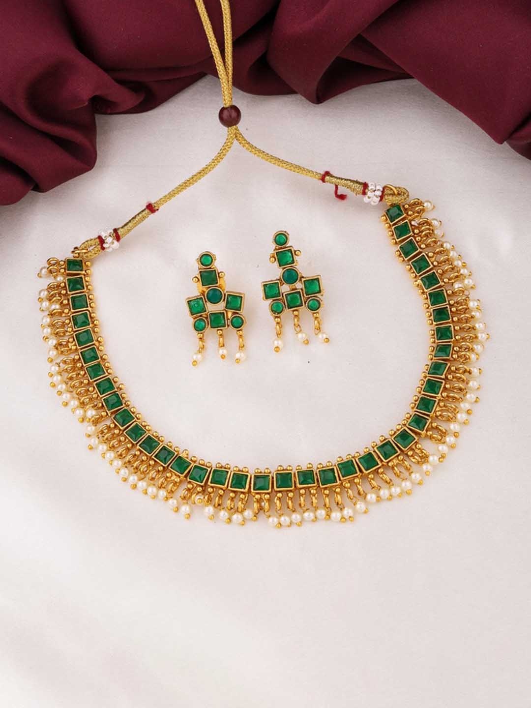 

ROFARWORD Gold-Plated Stones Studded & Beaded Jewellery Set