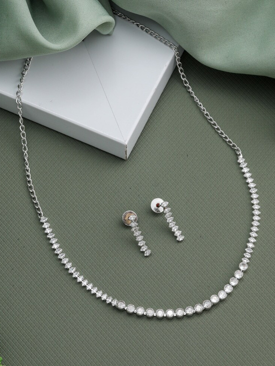 

ROFARWORD Silver-Plated Stone-Studded Jewellery Set