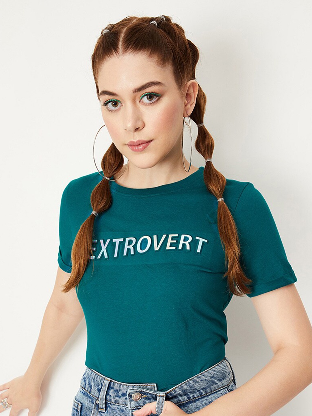 

max Typography Printed Pure Cotton T-shirt, Teal
