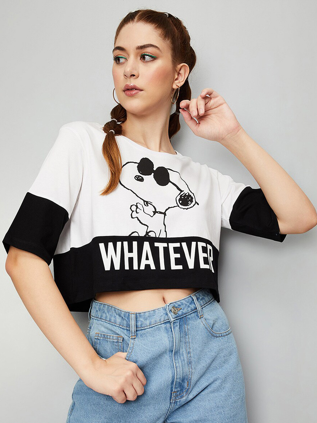 

max Graphic Printed Pure Cotton Casual Crop T-shirt, White