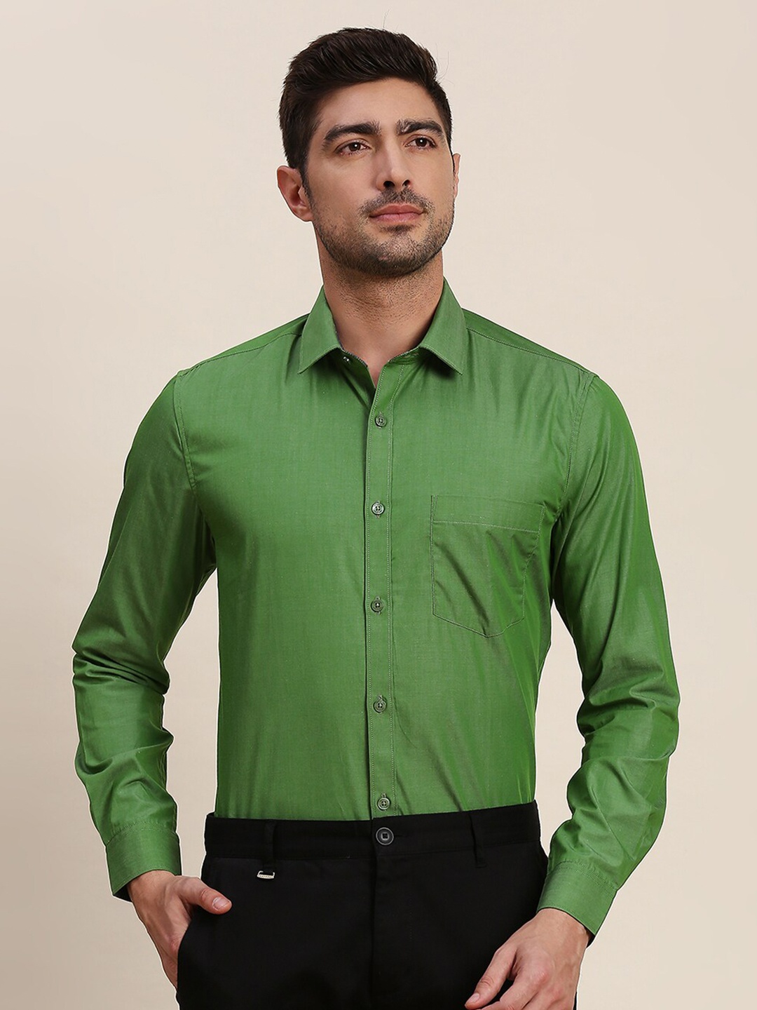 

INVICTUS Classic Fit Long Sleeves Pure Cotton Formal Shirt, Green