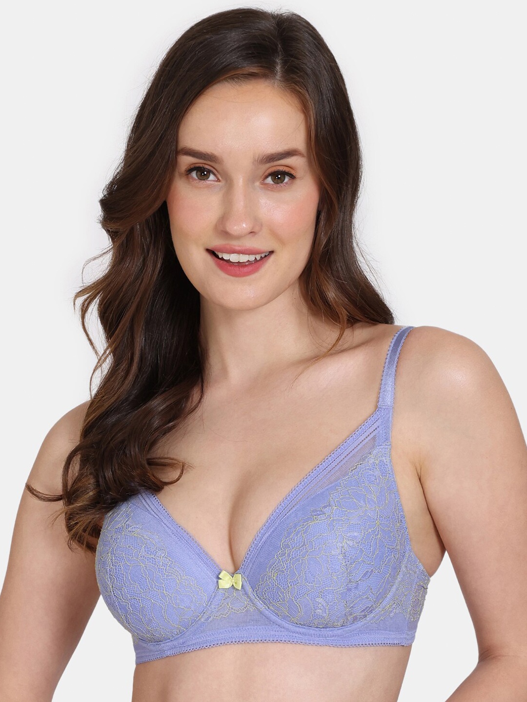 

Zivame Blue Floral Half Coverage Underwired Lightly Padded T-Shirt Bra