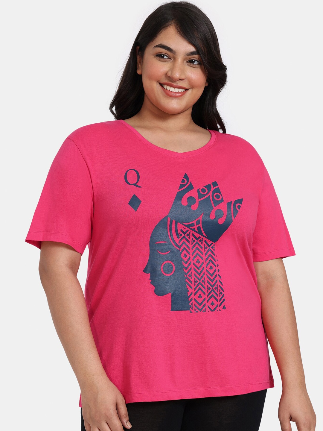 

Zivame Plus Size Graphic Printed Pure Cotton T-shirt, Pink